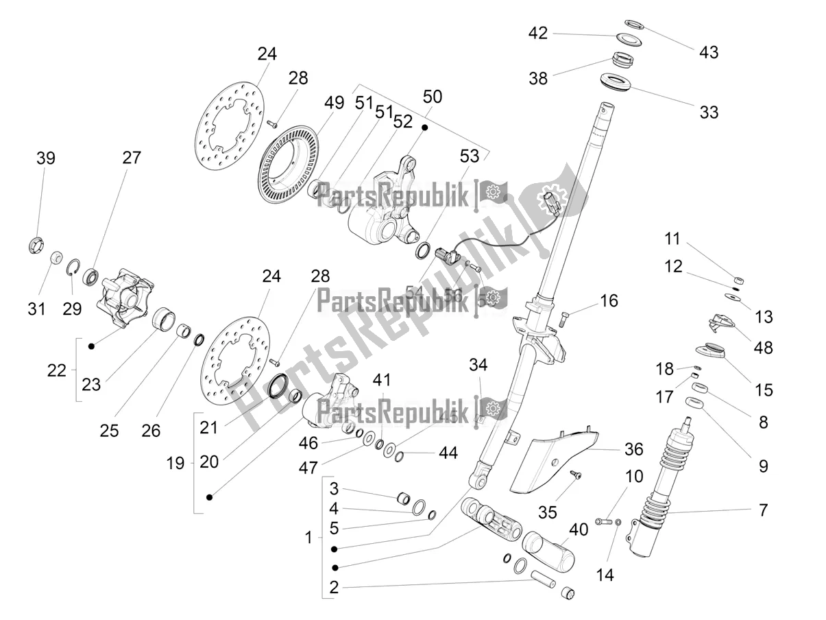 All parts for the Fork/steering Tube - Steering Bearing Unit of the Vespa VX-VXL-SXL 150 4T 3V Apac 2022