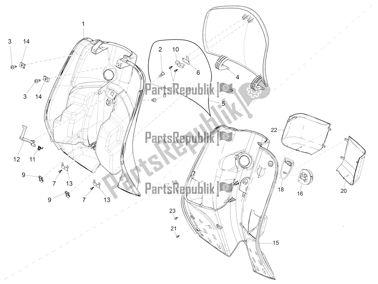 Tutte le parti per il Vano Portaoggetti Anteriore - Pannello Di Protezione Per Le Ginocchia del Vespa VX-VXL-SXL 150 4T 3V Apac 2022