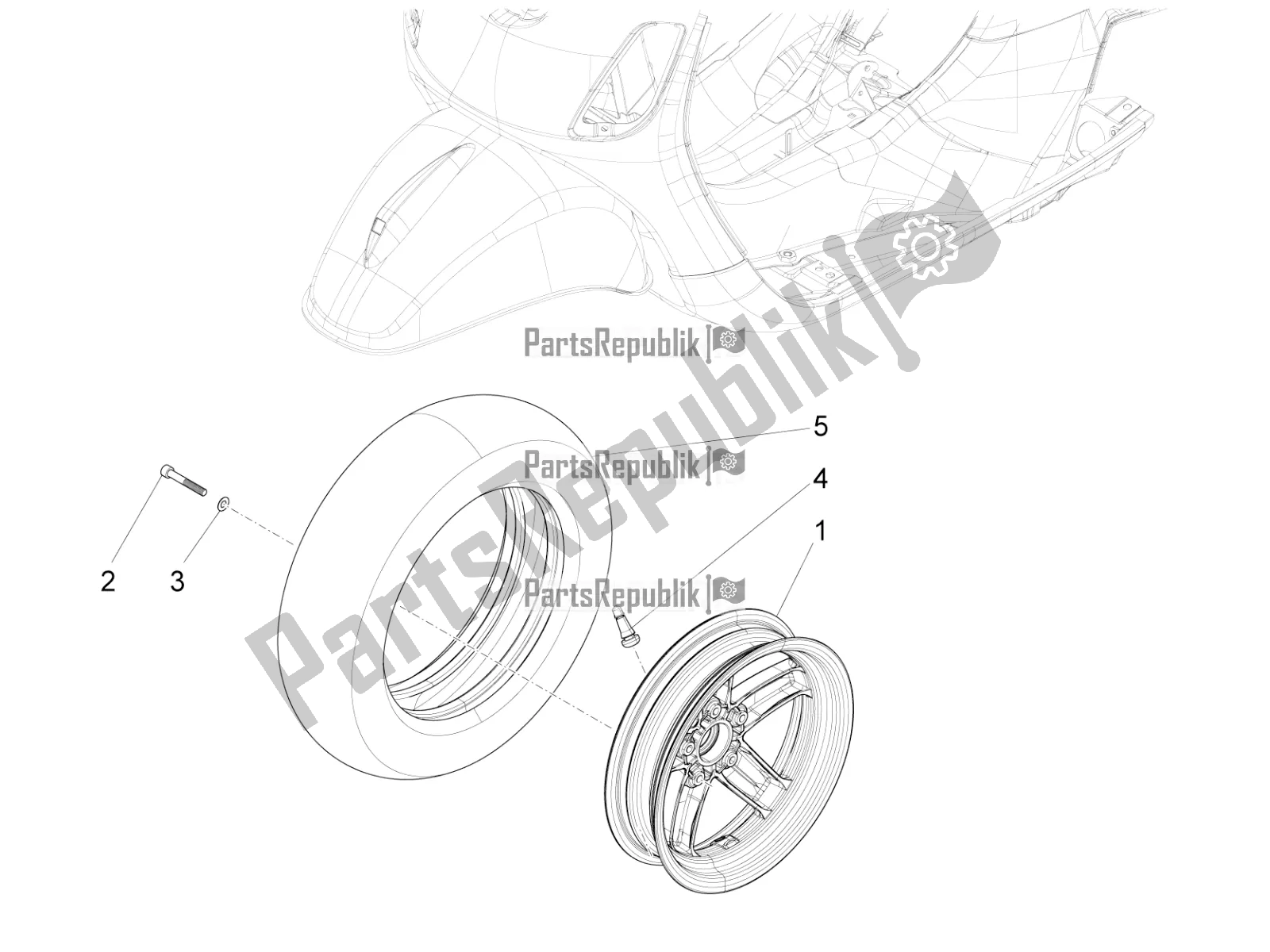 All parts for the Front Wheel of the Vespa VX-VXL-SXL 150 4T 3V Apac 2022