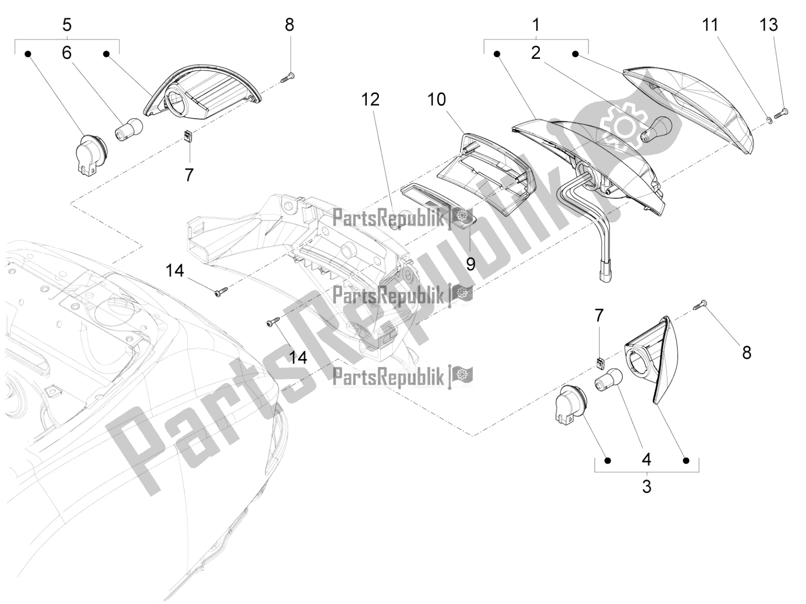 All parts for the Rear Headlamps - Turn Signal Lamps of the Vespa VX-VXL-SXL 150 4T 3V Apac 2022