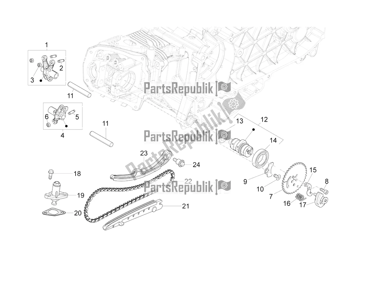 All parts for the Rocking Levers Support Unit of the Vespa VX-VXL-SXL 150 4T 3V Apac 2022