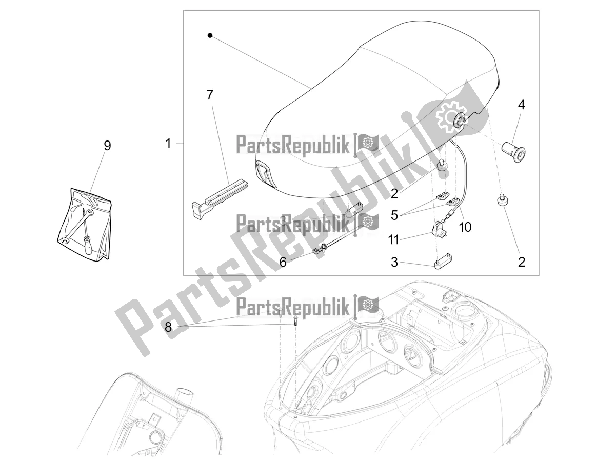 Todas as partes de Sela / Assentos do Vespa VX-VXL-SXL 150 4T 3V Apac 2022