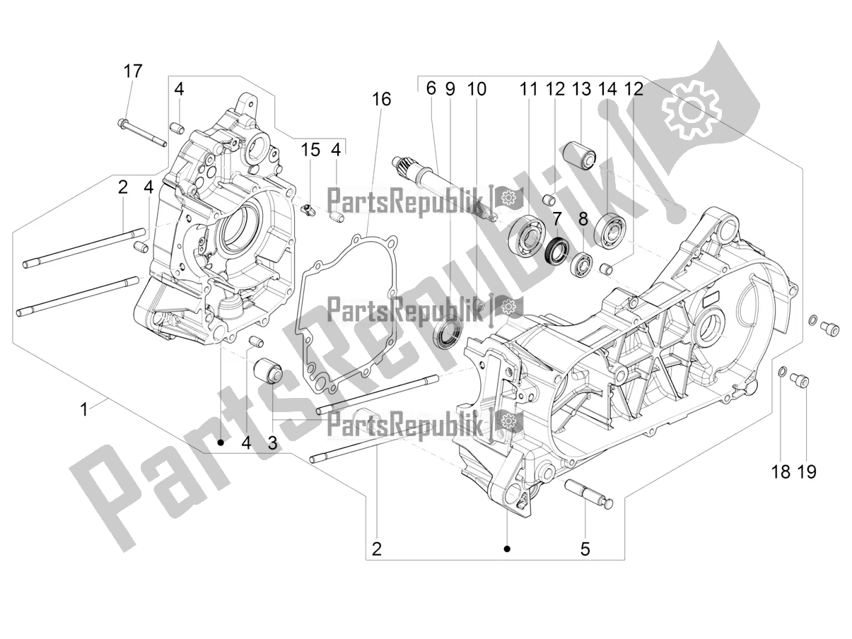 All parts for the Crankcase of the Vespa VXL 125 4T 3V Apac 2018
