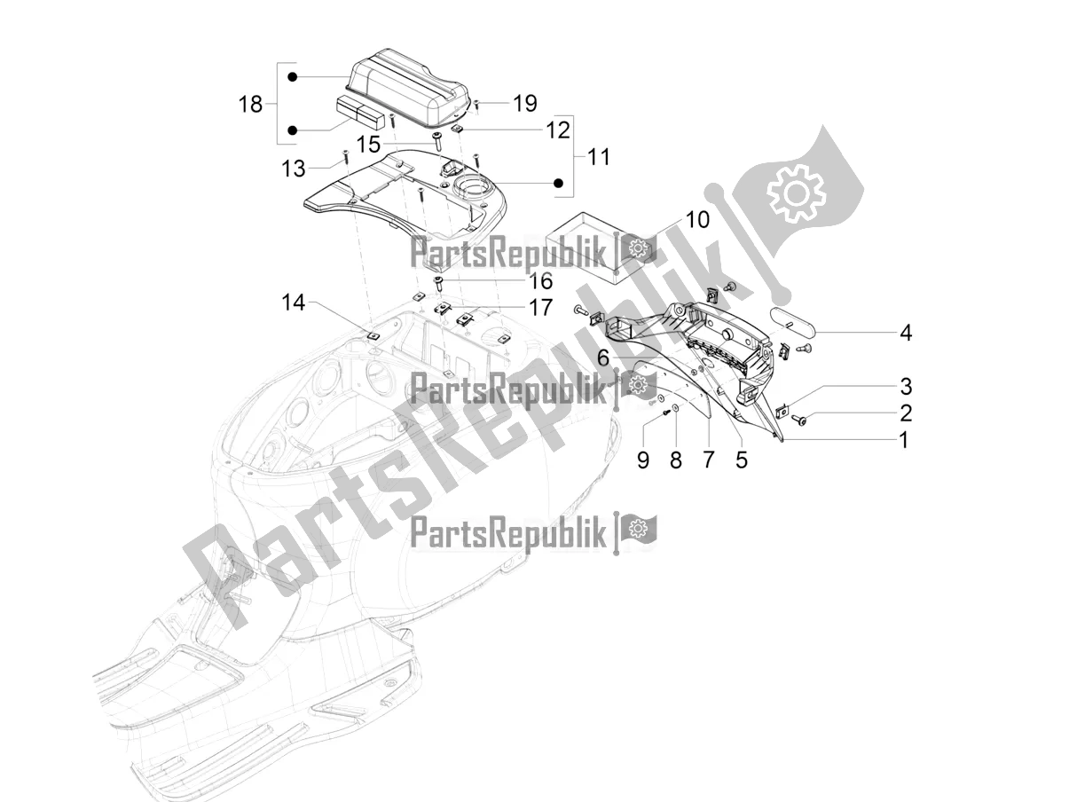 Todas as partes de Tampa Traseira - Proteção Contra Respingos do Vespa VXL 125 4T 3V Apac 2018