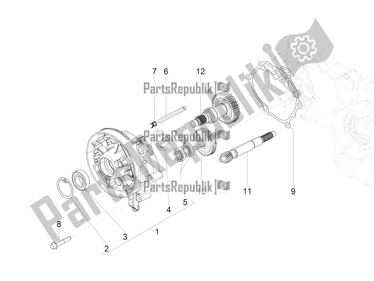 All parts for the Reduction Unit of the Vespa VXL 125 4T 3V Apac 2018