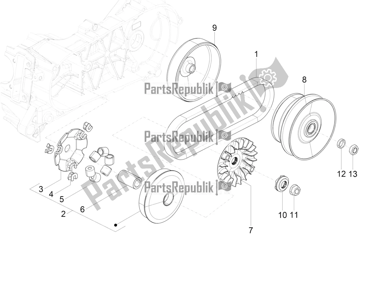 All parts for the Driving Pulley of the Vespa VXL 125 4T 3V Apac 2019