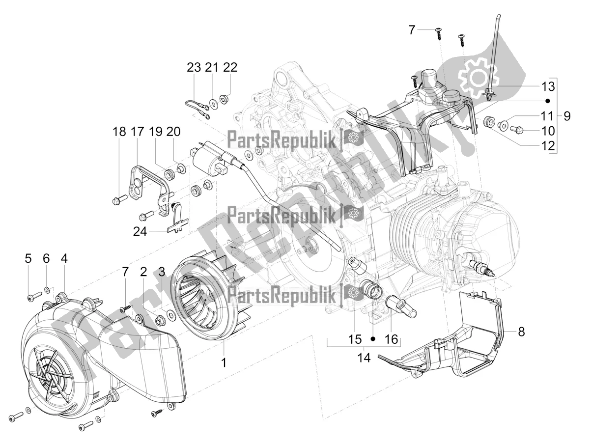 Toutes les pièces pour le Couvercle Magnéto Volant - Filtre à Huile du Vespa VXL 125 4T 3V Apac 2019