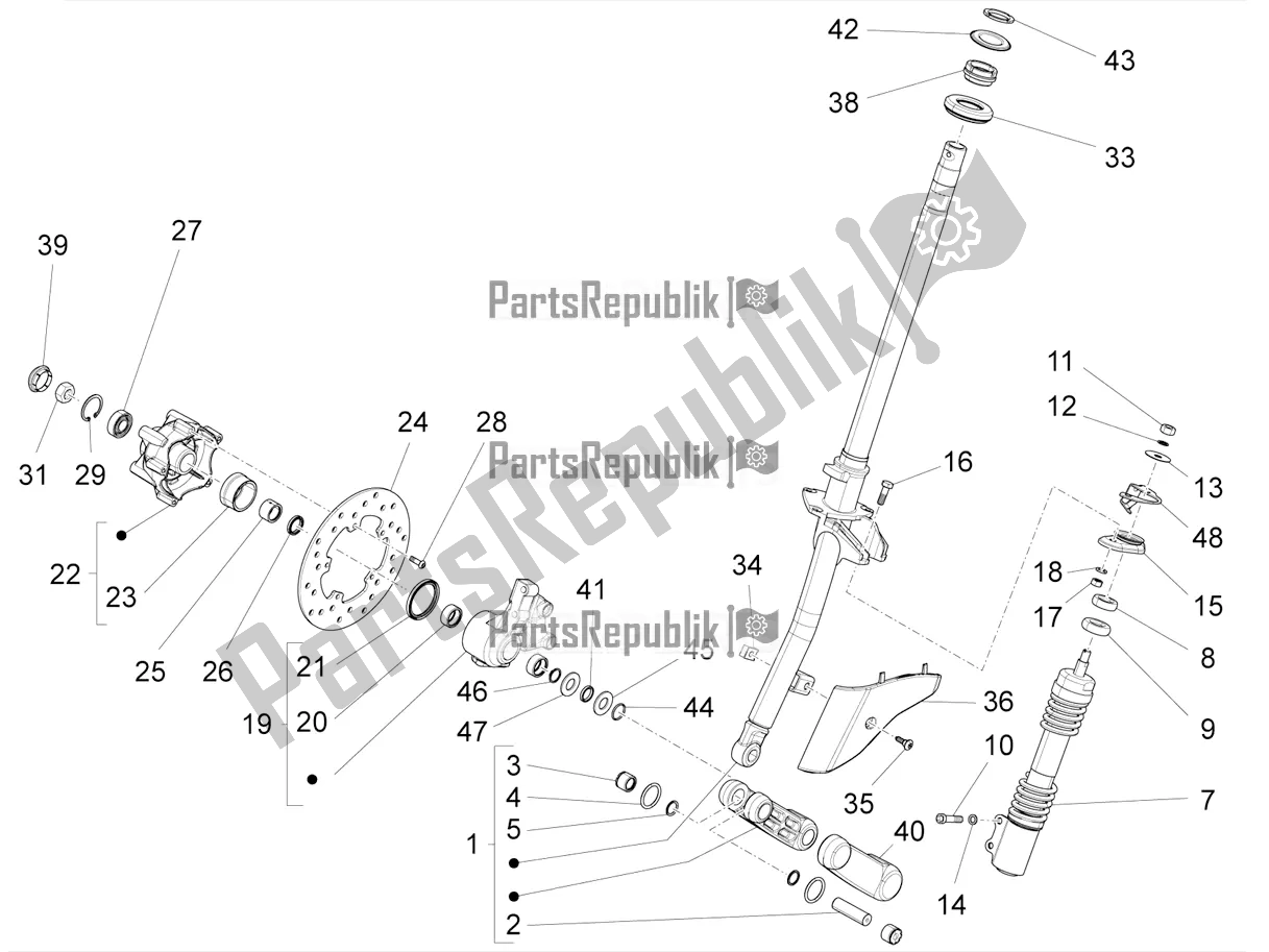 Wszystkie części do Widelec / Rura Sterowa - Zespó? ? O? Yska Uk? Adu Kierowniczego Vespa VXL 125 4T 3V Apac 2019