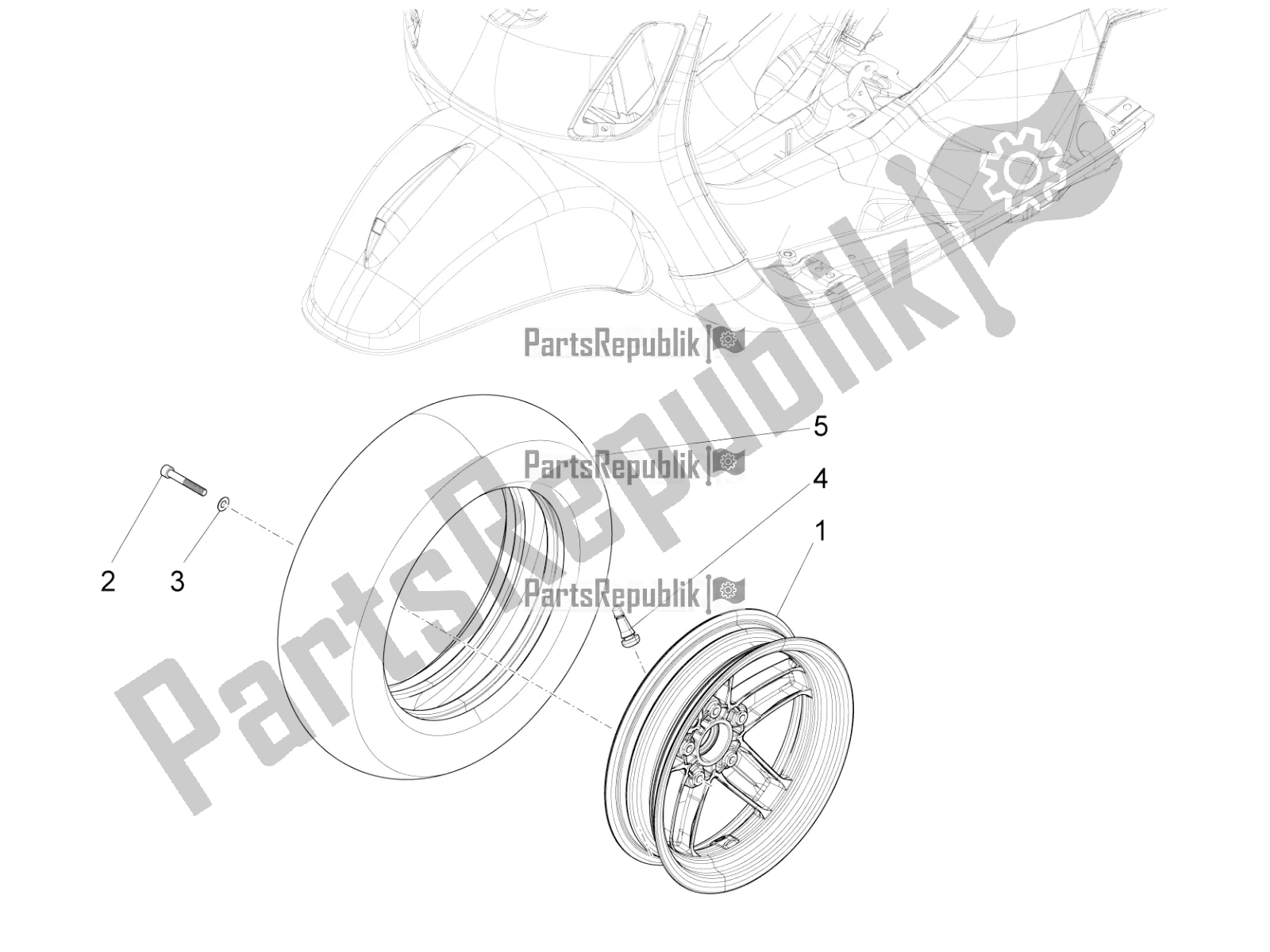 All parts for the Front Wheel of the Vespa VXL 125 4T 3V Apac 2019