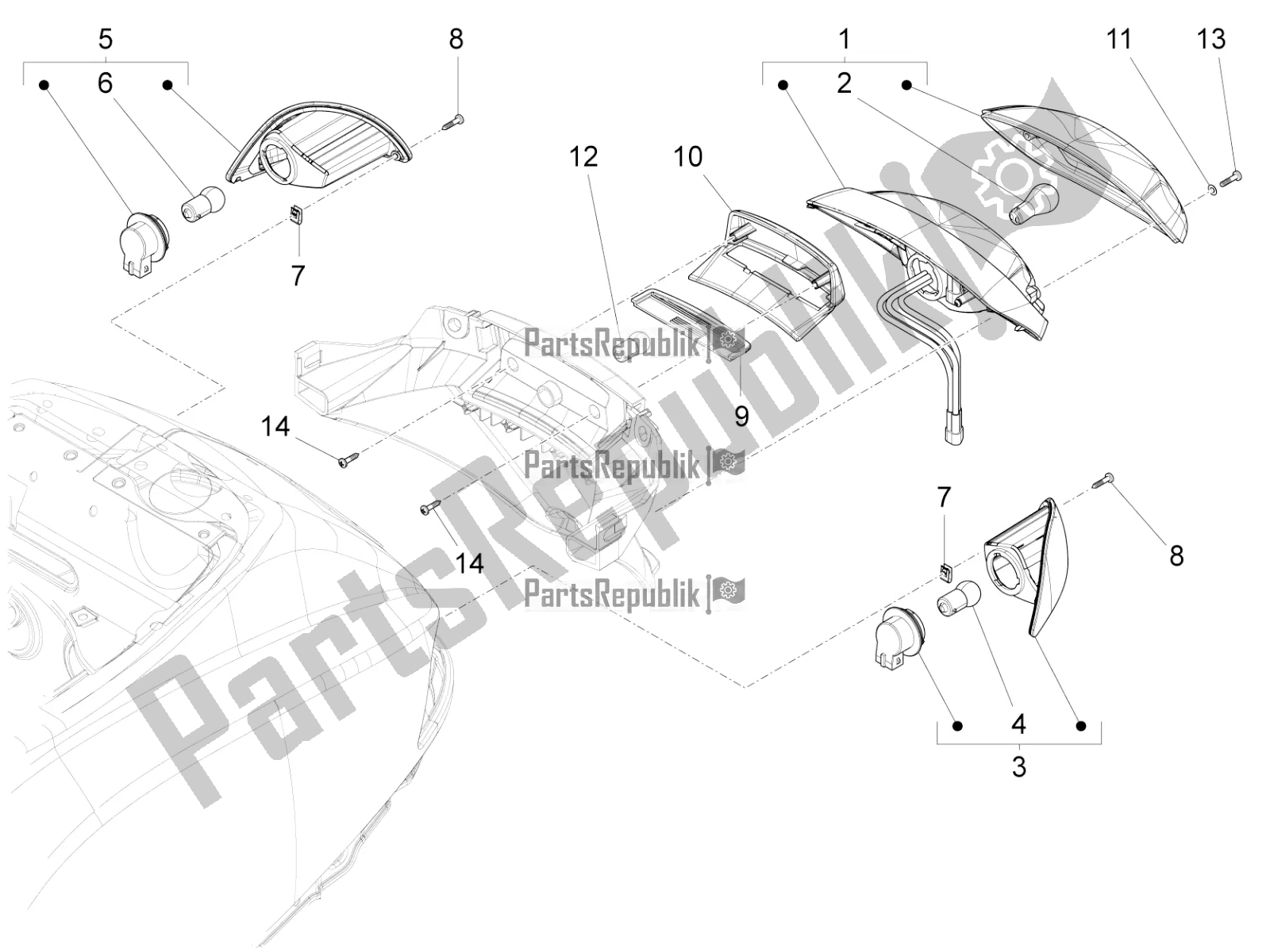 Toutes les pièces pour le Phares Arrière - Clignotants du Vespa VXL 125 4T 3V Apac 2019