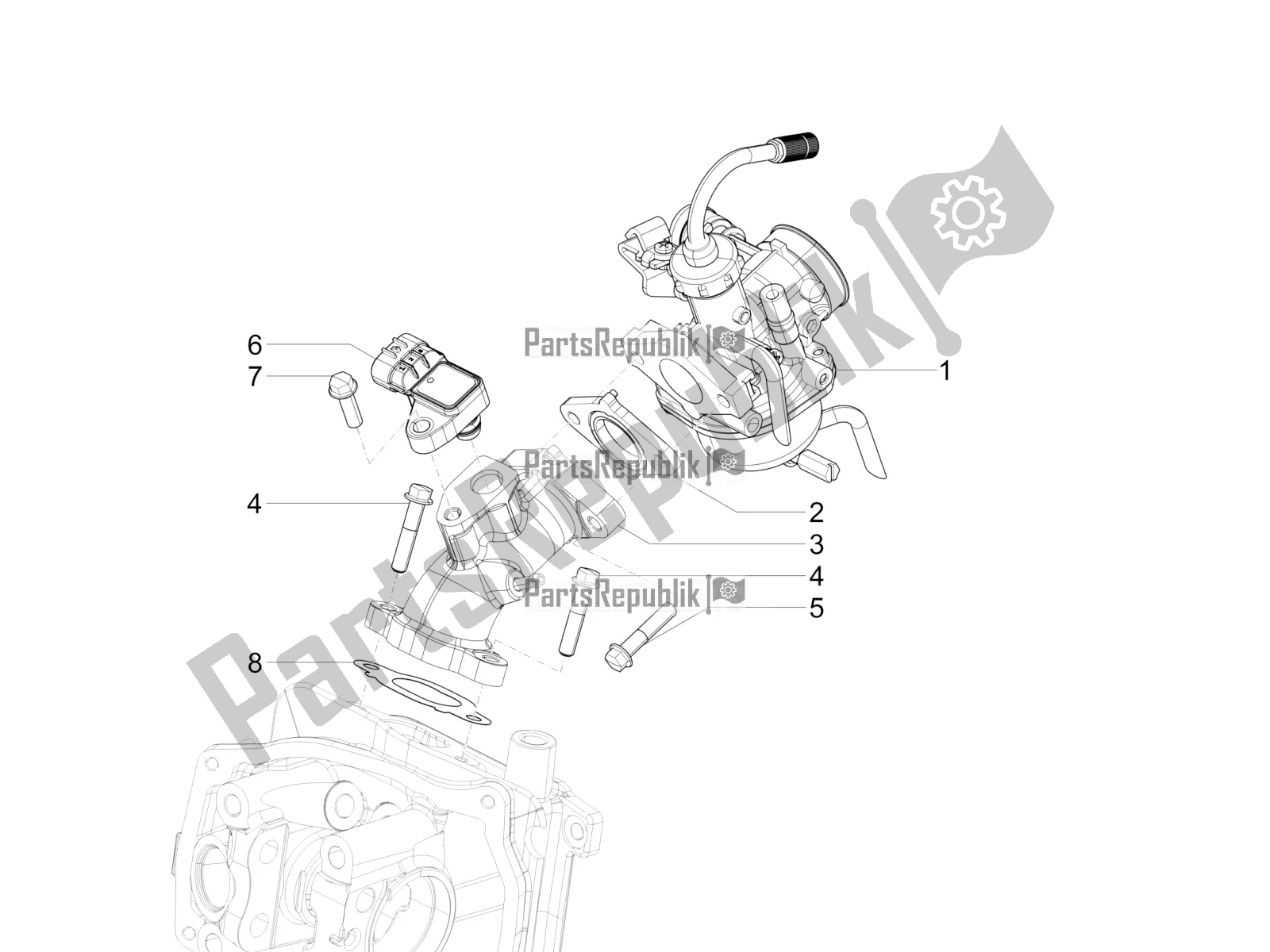 All parts for the Carburettor, Assembly - Union Pipe of the Vespa VXL 125 4T 3V Apac 2020