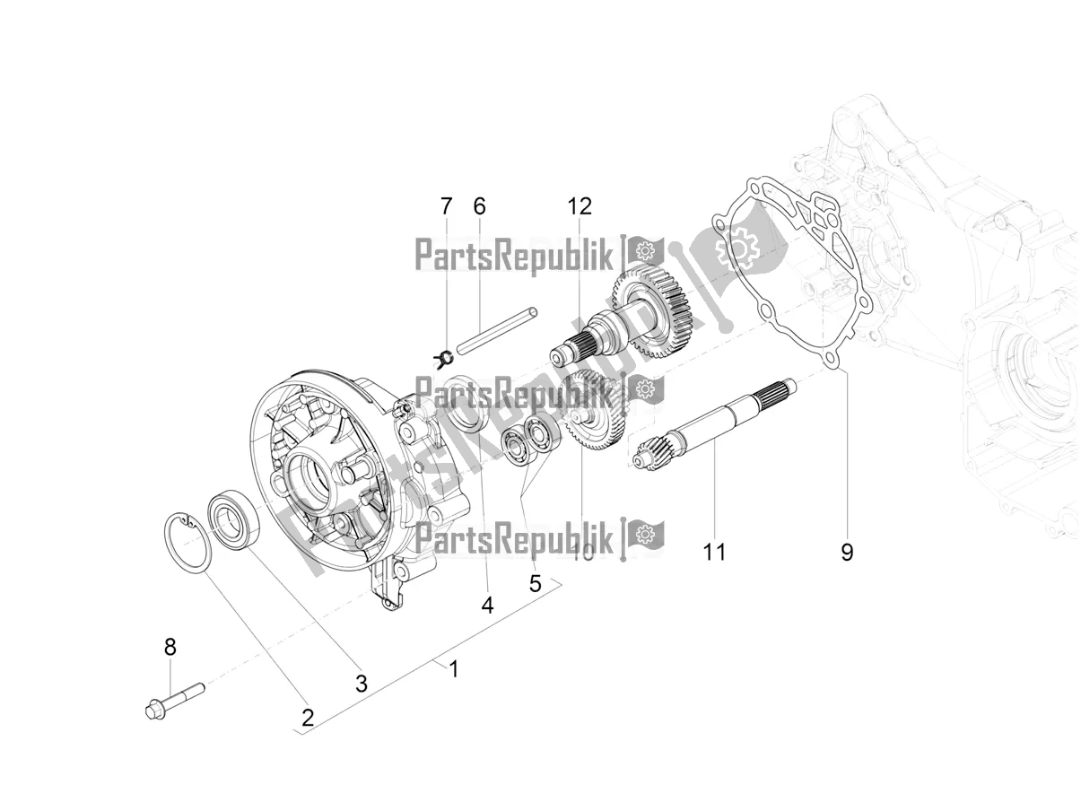 All parts for the Reduction Unit of the Vespa VXL 125 4T 3V Apac 2020