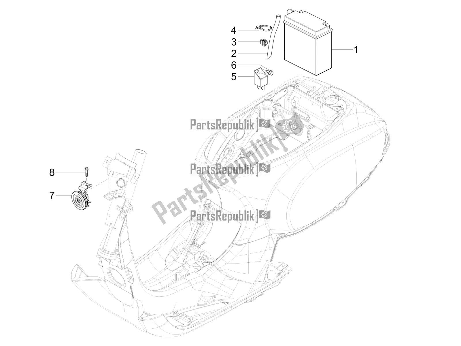 Tutte le parti per il Interruttori Del Telecomando - Batteria - Avvisatore Acustico del Vespa VXL 125 4T 3V Apac 2020