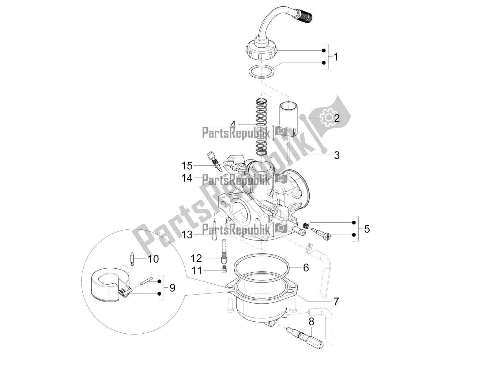 Toutes les pièces pour le Composants Du Carburateur du Vespa VXL 125 4T 3V Apac 2021