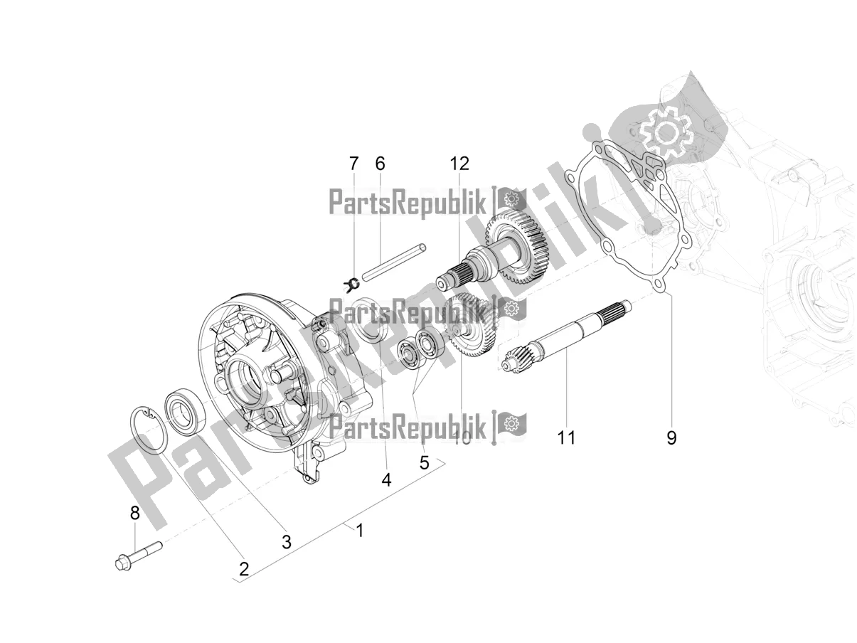 All parts for the Reduction Unit of the Vespa VXL 125 4T 3V Apac 2021