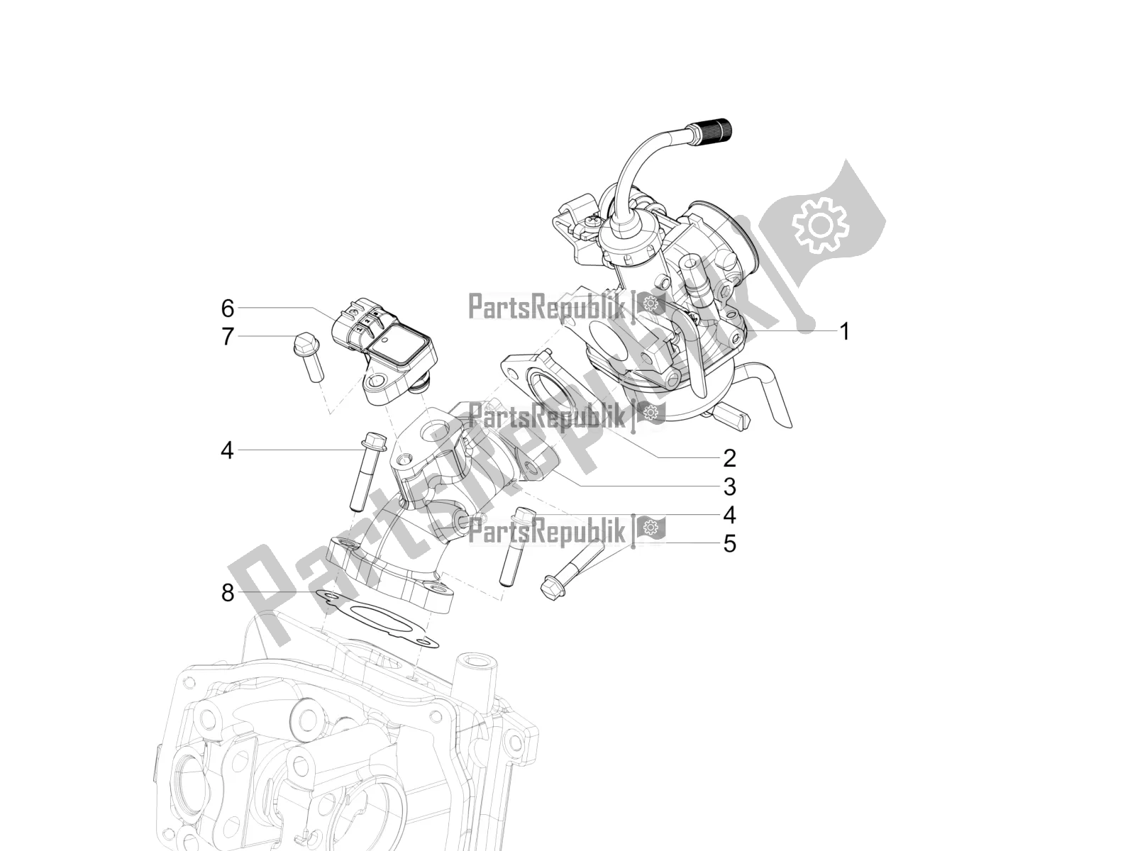 All parts for the Carburettor, Assembly - Union Pipe of the Vespa VXL 125 4T 3V Apac 2022