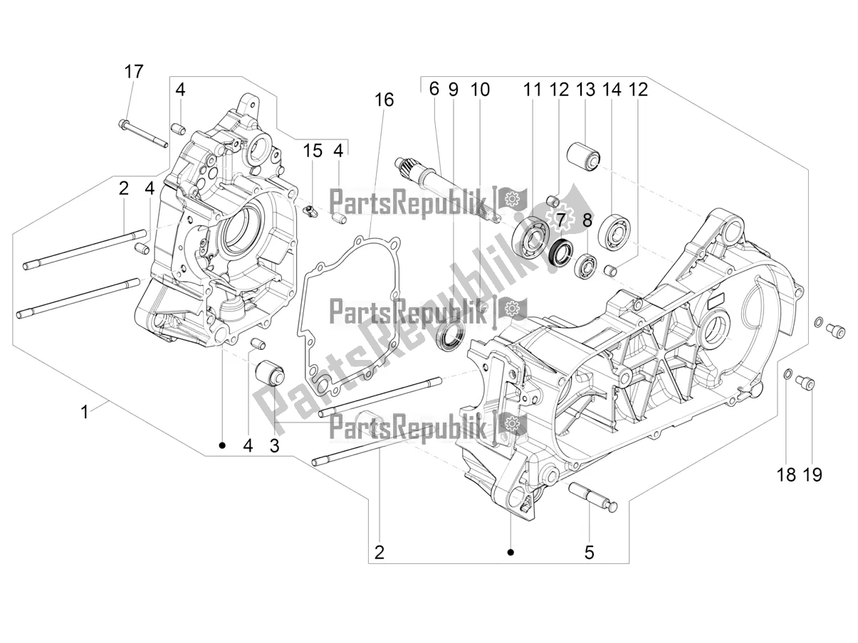 All parts for the Crankcase of the Vespa VXL 125 4T 3V Apac 2022