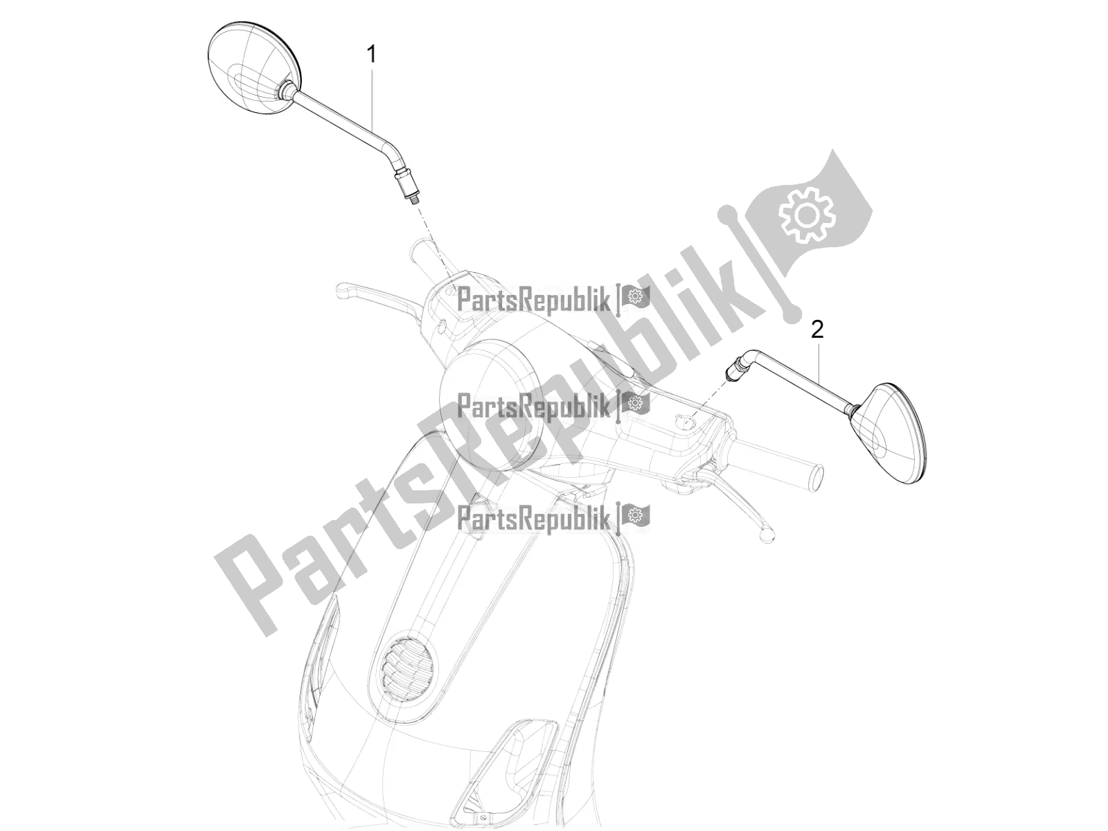 Todas as partes de Espelho (s) De Direção do Vespa VXL 125 4T 3V Apac 2022