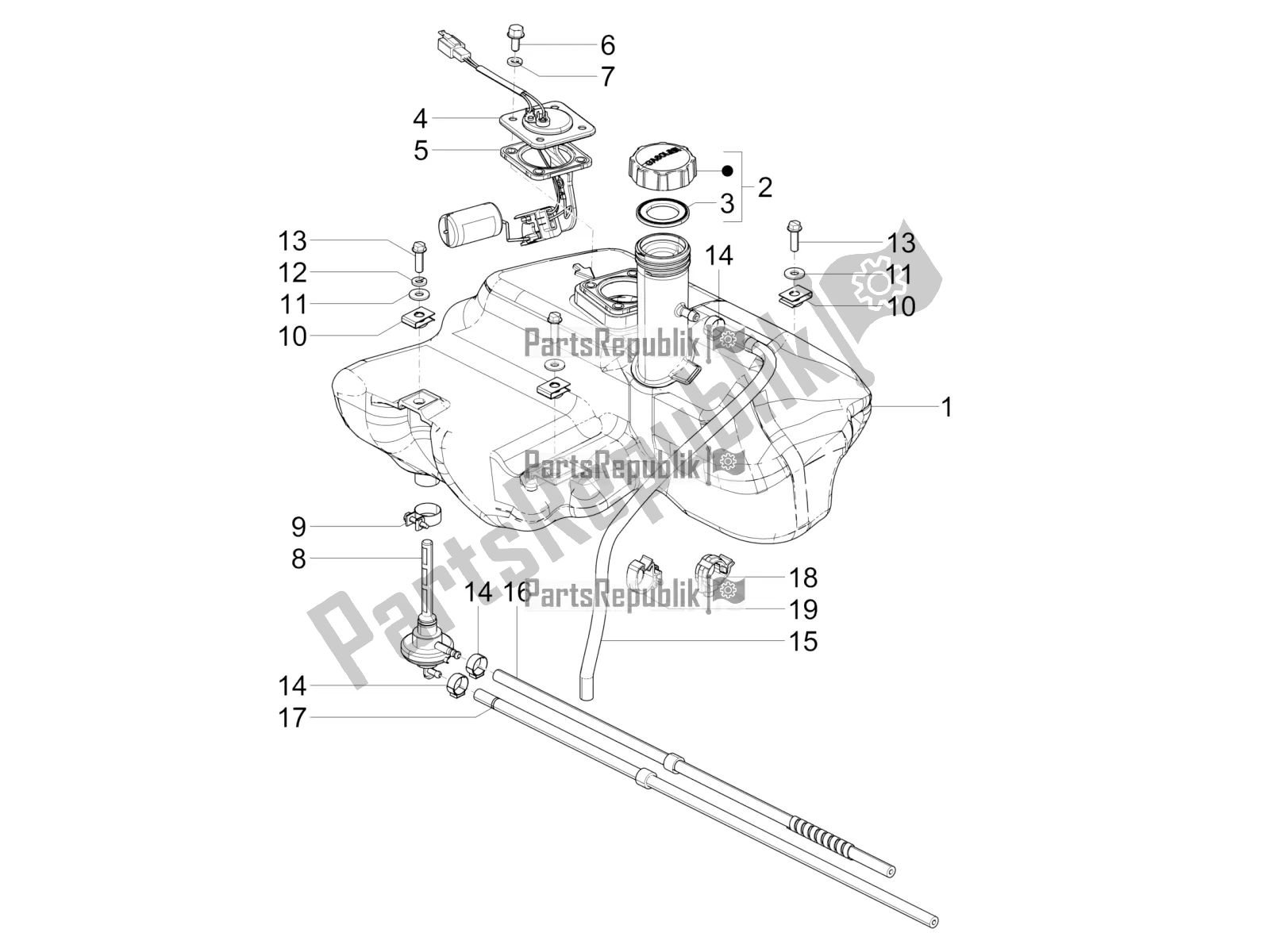 Todas as partes de Tanque De Combustível do Vespa VXL 125 4T 3V Apac 2022