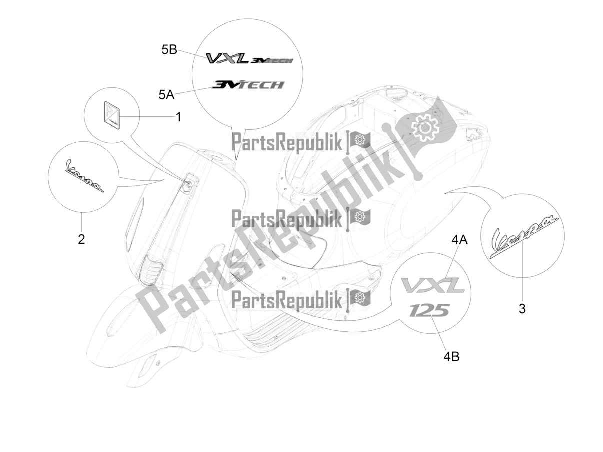 All parts for the Plates - Emblems of the Vespa VXL 125 4T 3V Apac 2022