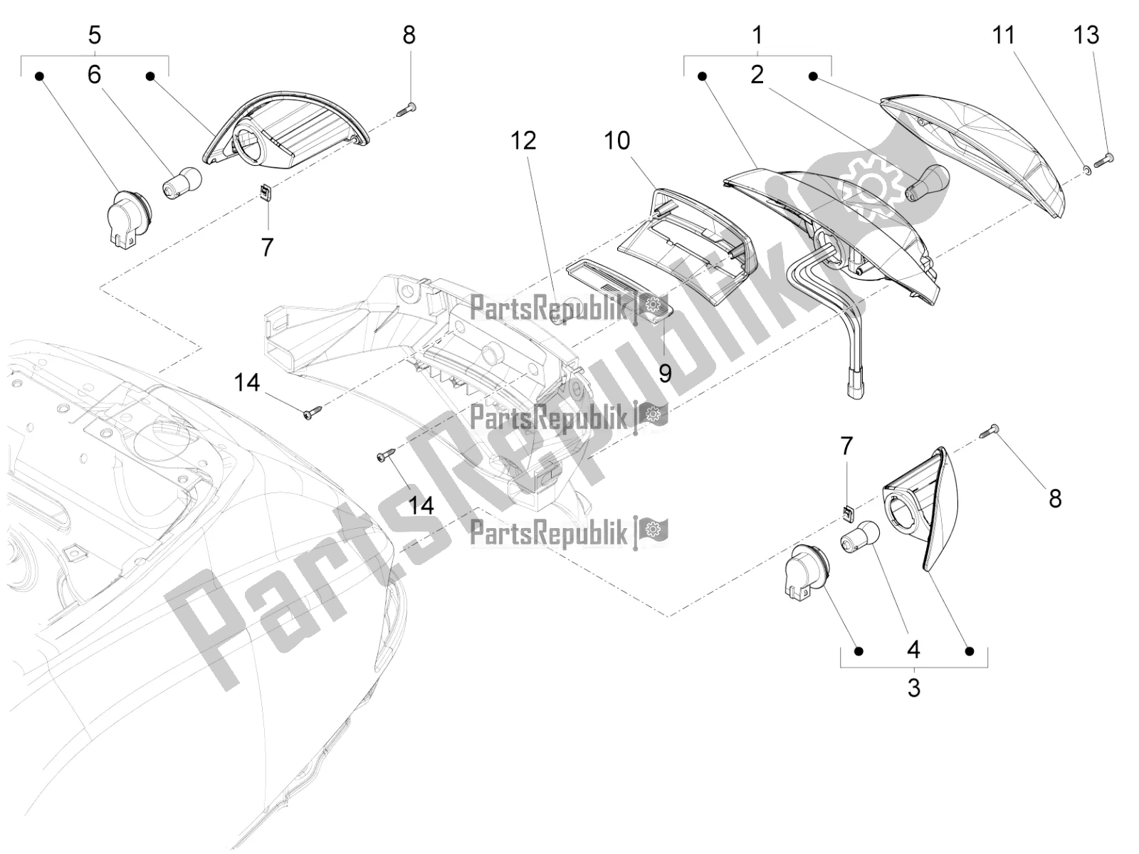 Toutes les pièces pour le Phares Arrière - Clignotants du Vespa VXL 125 4T 3V Apac 2022