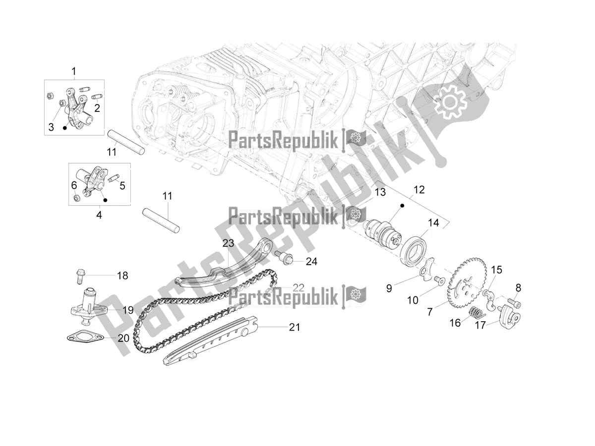 Todas as partes de Unidade De Suporte De Alavancas Oscilantes do Vespa VXL 125 4T 3V Apac 2022