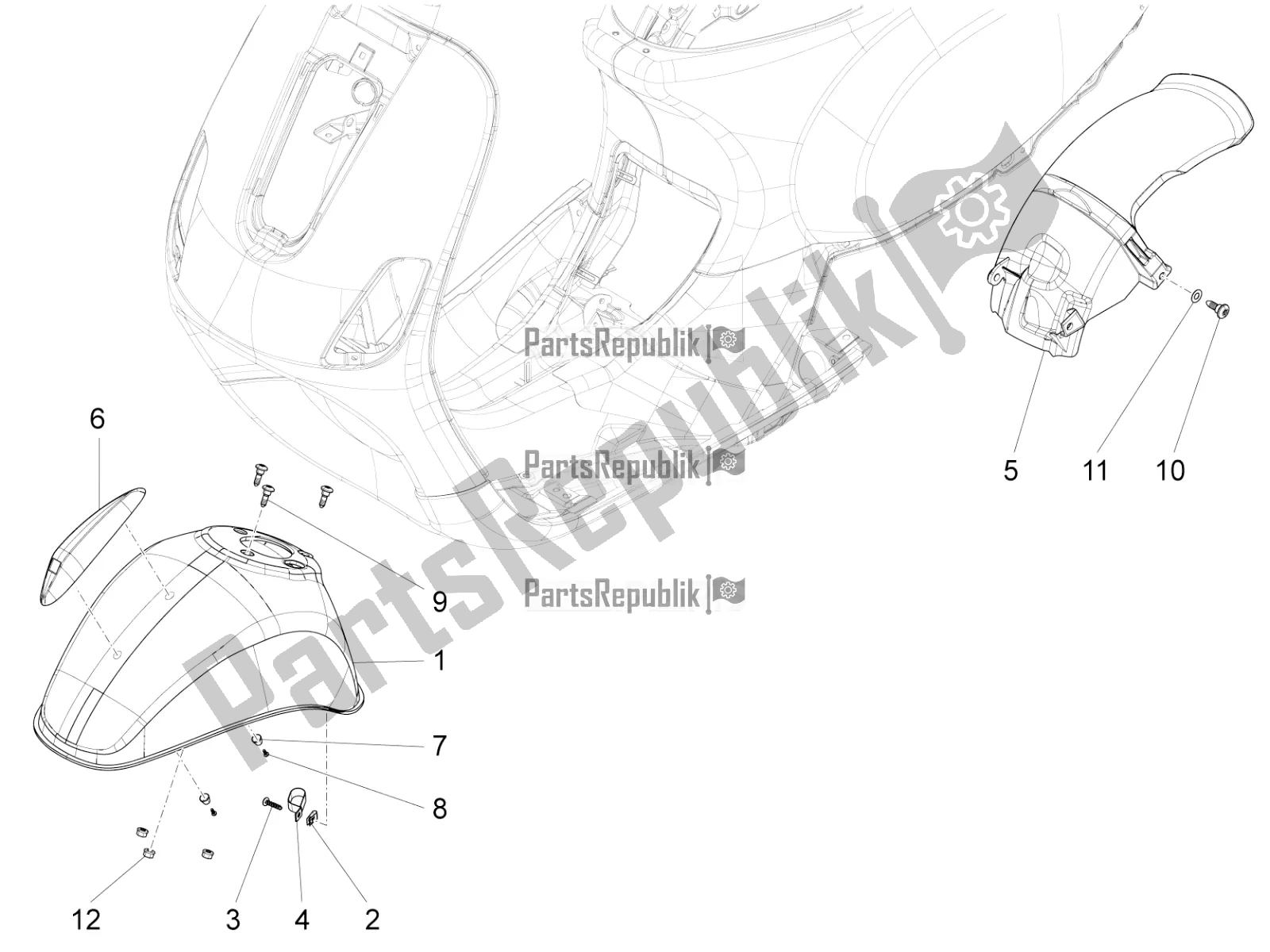 All parts for the Wheel Huosing - Mudguard of the Vespa VXL 125 4T 3V Apac 2022