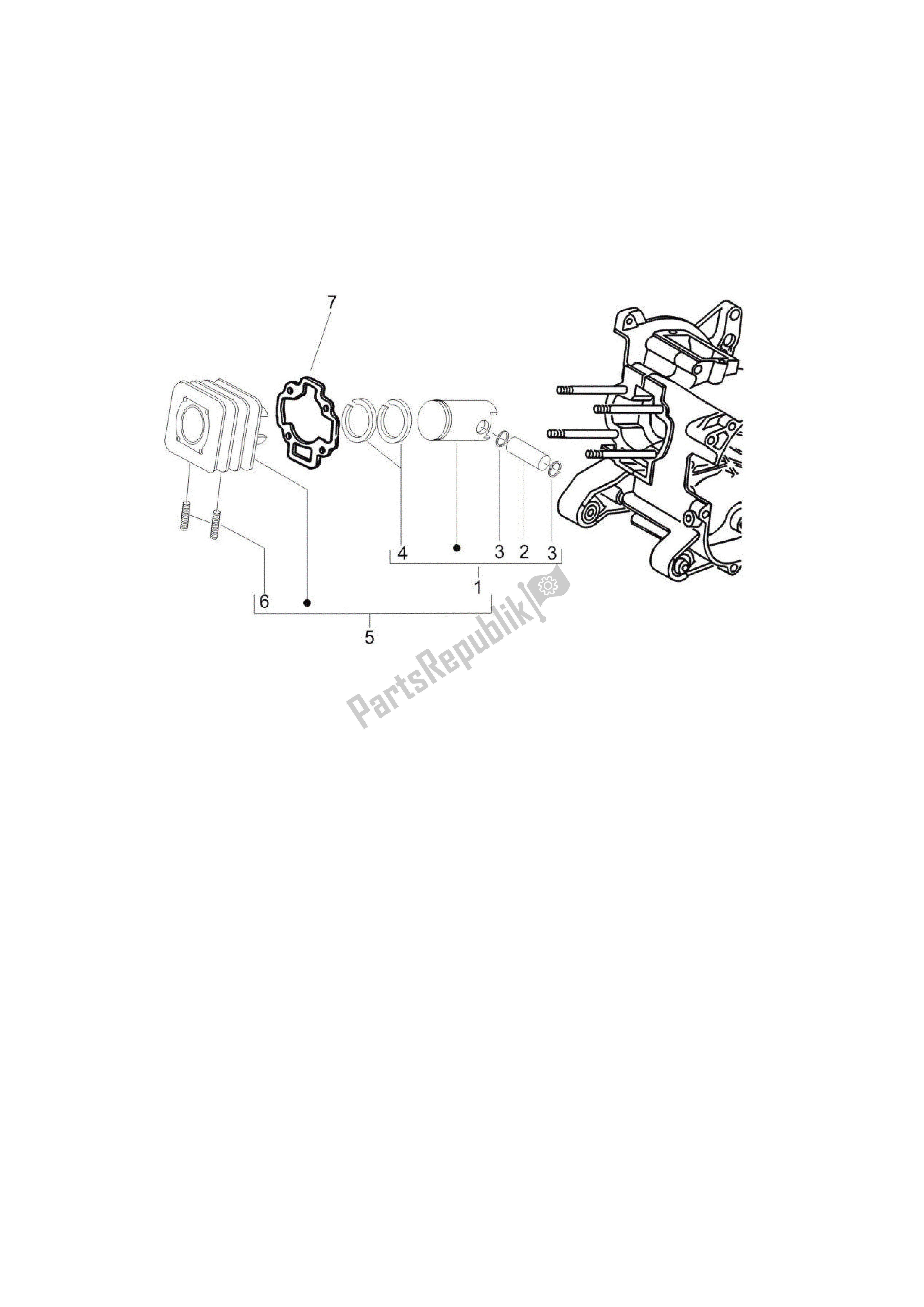 All parts for the Grupo Cilindro-pistón-eje of the Vespa Primavera 50 2013 - 2014