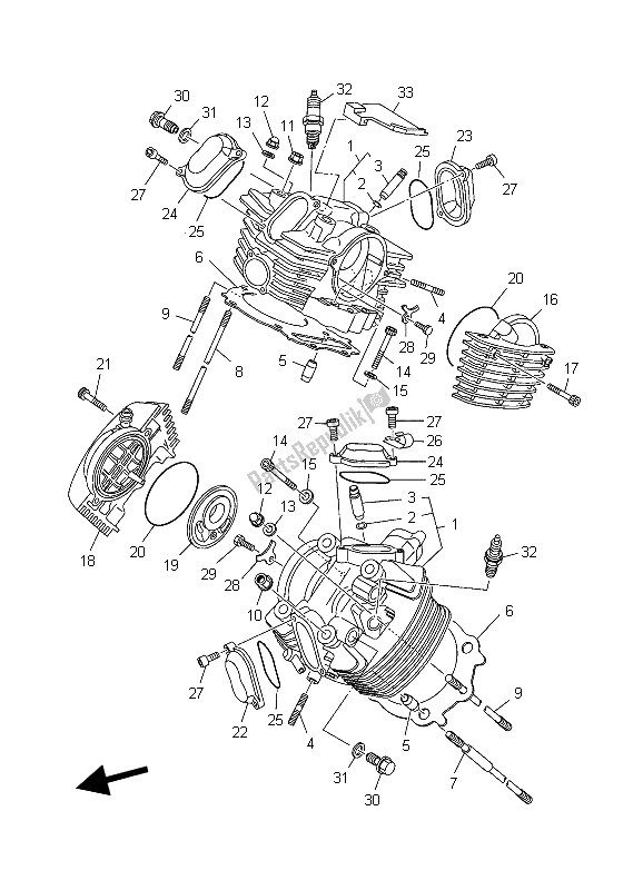 All parts for the Cylinder Head of the Yamaha XVS 1100A Dragstar Classic 2006