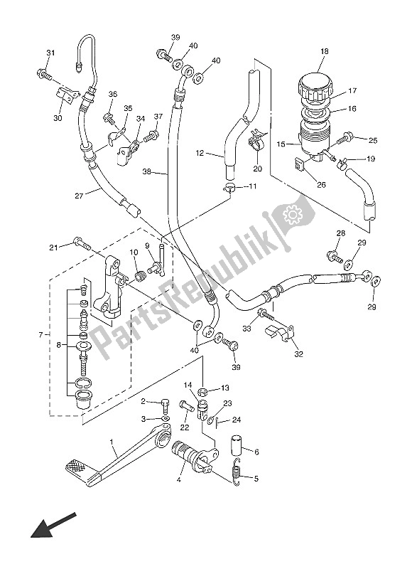 All parts for the Rear Master Cylinder of the Yamaha FJR 1300A 2016