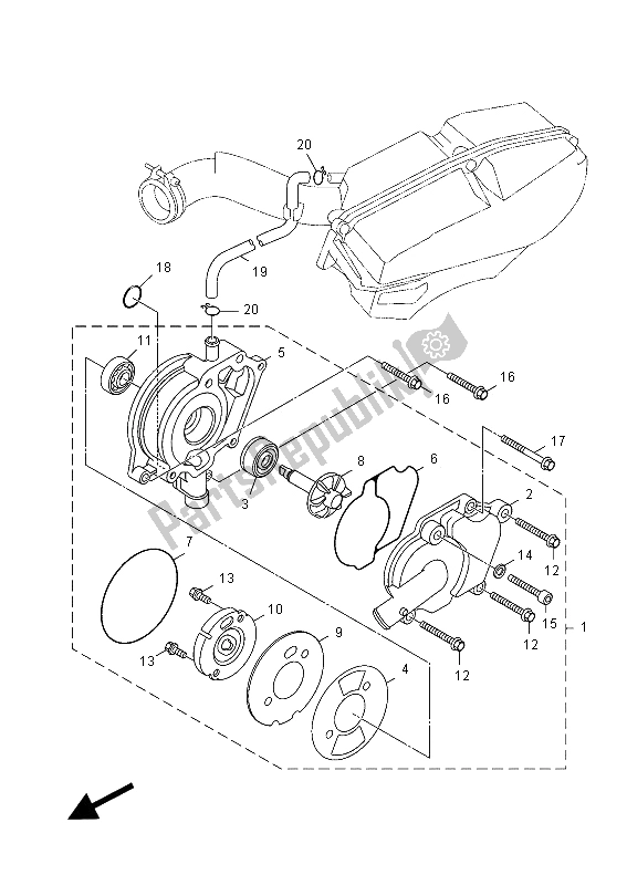 Alle onderdelen voor de Waterpomp van de Yamaha HW 125 2012