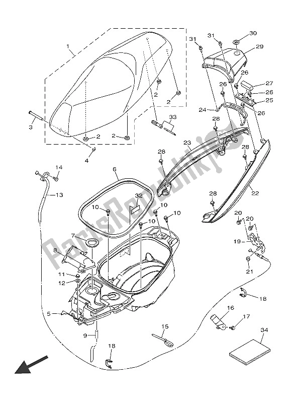 Alle onderdelen voor de Stoel van de Yamaha MW 125A 2016