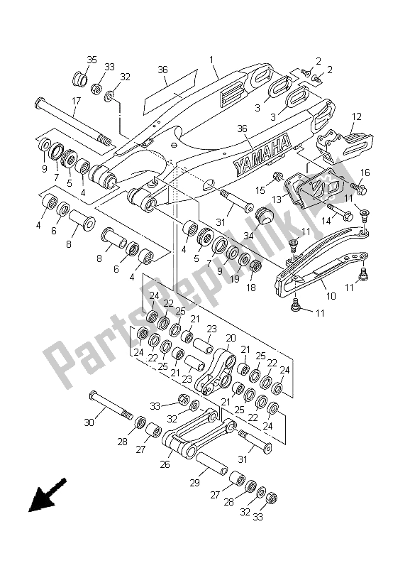 Toutes les pièces pour le Bras Arrière du Yamaha YZ 125 2005