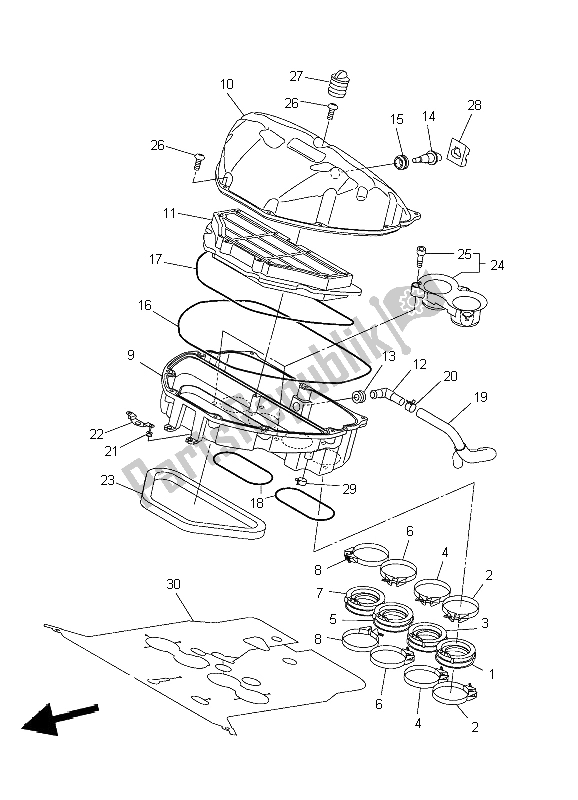 All parts for the Intake of the Yamaha YZF R1 1000 2004