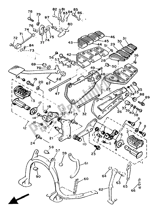 Alle onderdelen voor de Standaard & Voetensteun van de Yamaha XVZ 13 TD Venture Royal 1300 1991