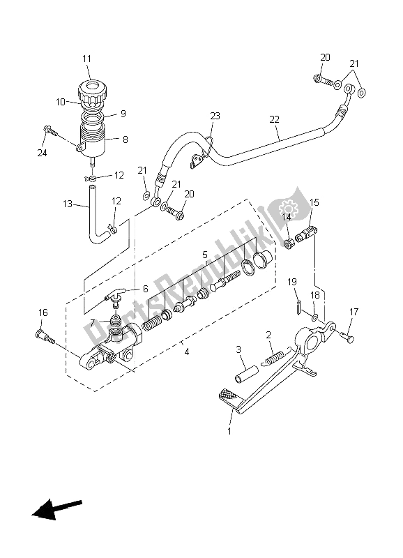 All parts for the Rear Master Cylinder of the Yamaha YZF R1S 1000 2006