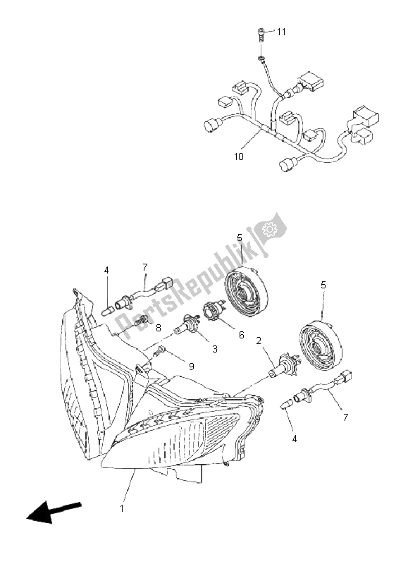 All parts for the Headlight of the Yamaha FZ6 Sahg 600 2008