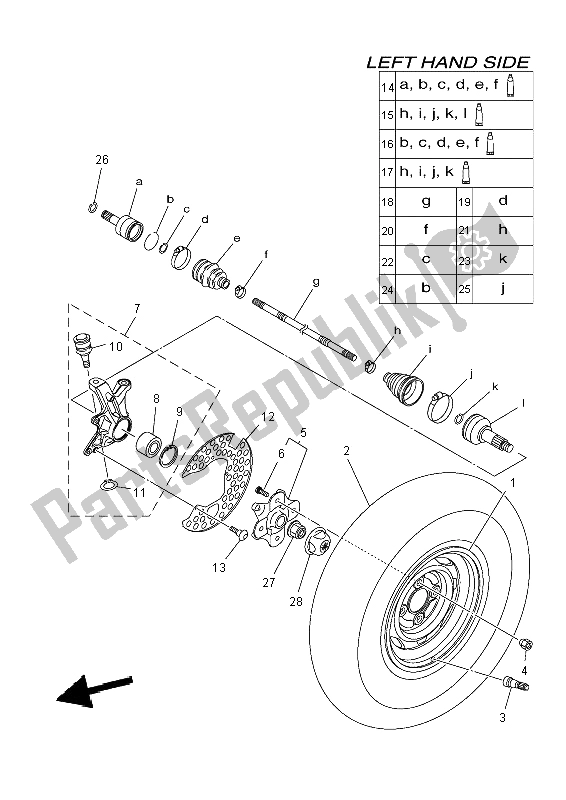 All parts for the Front Wheel of the Yamaha YFM 700 FWA Grizzly 4X4 2014