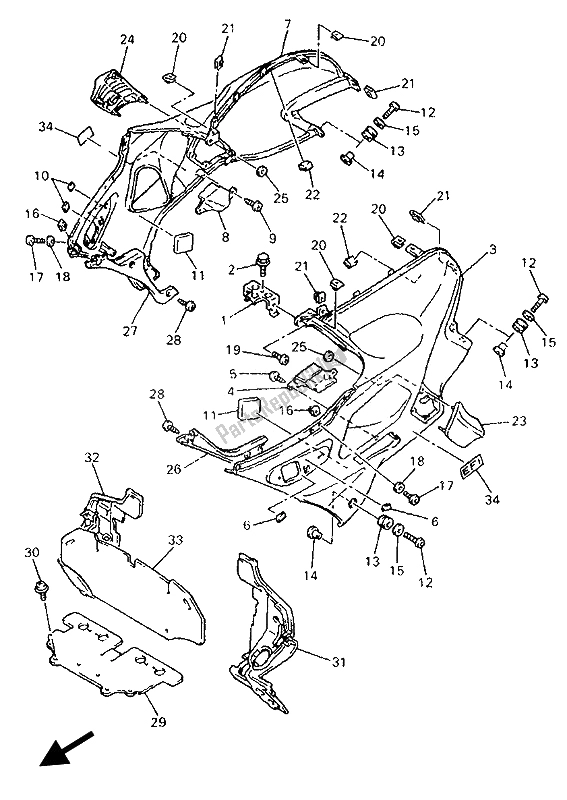 Toutes les pièces pour le Capot 2 du Yamaha GTS 1000 1993