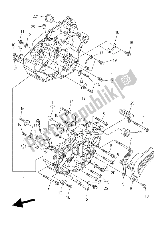 All parts for the Crankcase of the Yamaha YZ 450F 2009