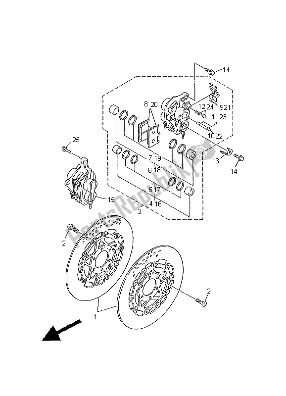 Toutes les pièces pour le étrier De Frein Avant du Yamaha FZS 600 SP 2000