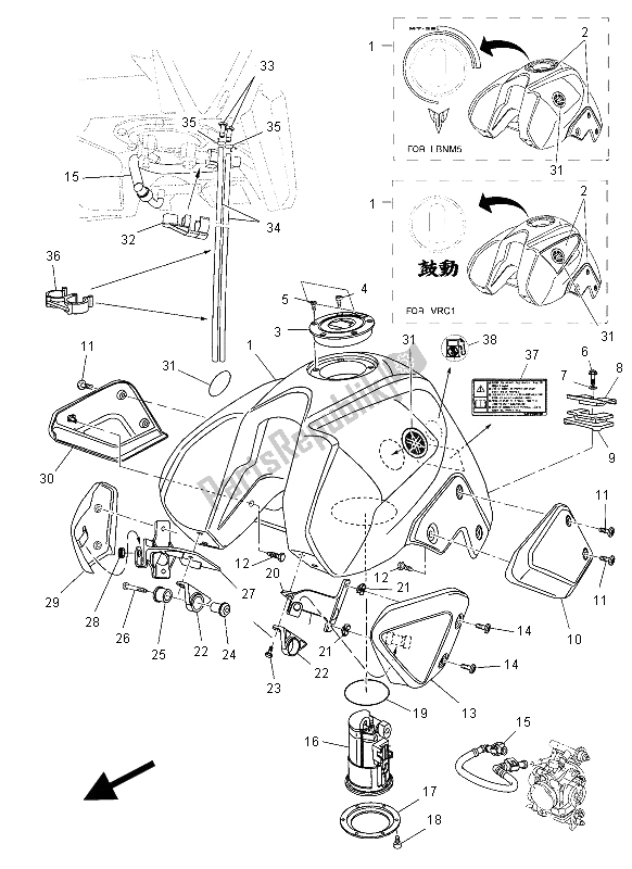 Alle onderdelen voor de Benzinetank van de Yamaha MT 03 660 2008