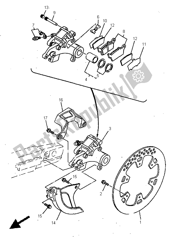 All parts for the Rear Brake Caliper of the Yamaha YZ 125 1998