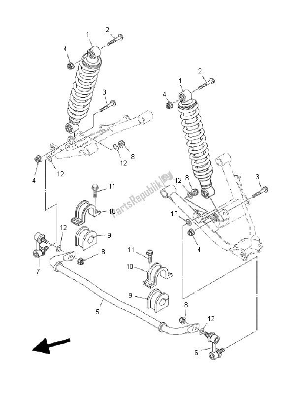 All parts for the Rear Suspension of the Yamaha YXR 450 FA Rhino 2006