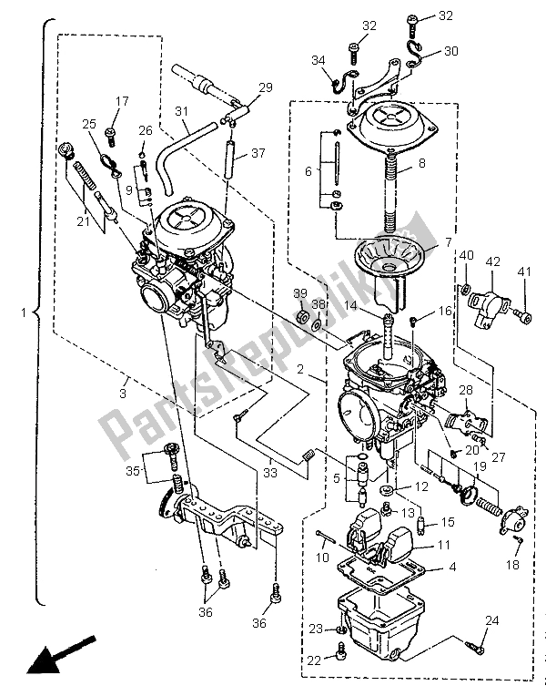 Toutes les pièces pour le Carburateur 1 du Yamaha XV 1100 Virago 1997