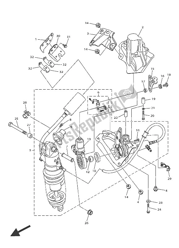 Todas as partes de Suspensão Traseira do Yamaha FJR 1300 AE 2016