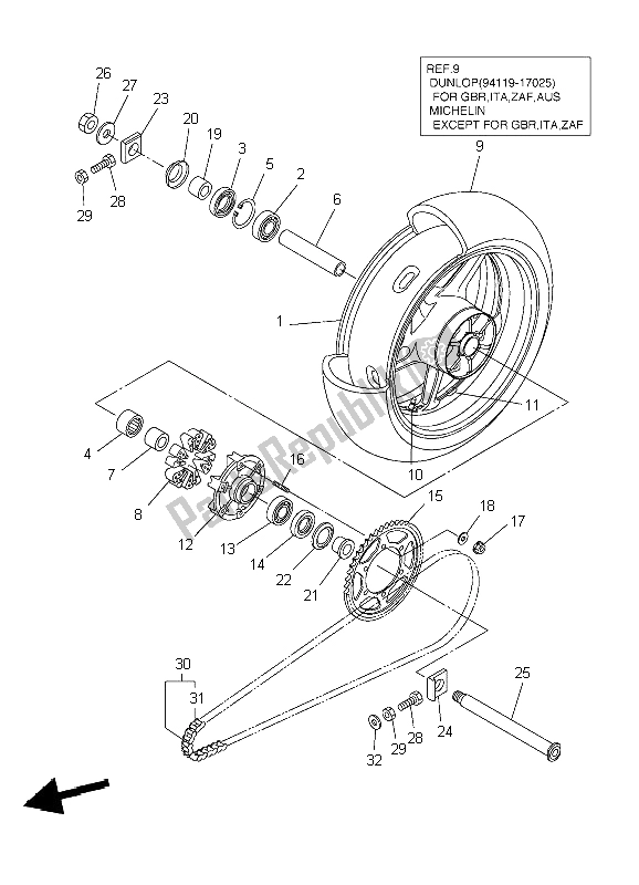 All parts for the Rear Wheel of the Yamaha YZF R1 1000 2004