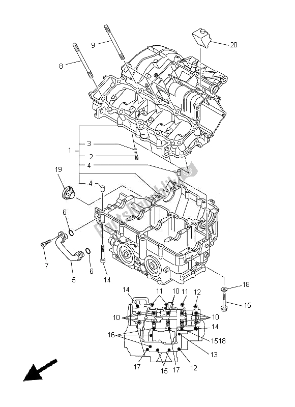 All parts for the Crankcase of the Yamaha FZ8 SA 800 2014