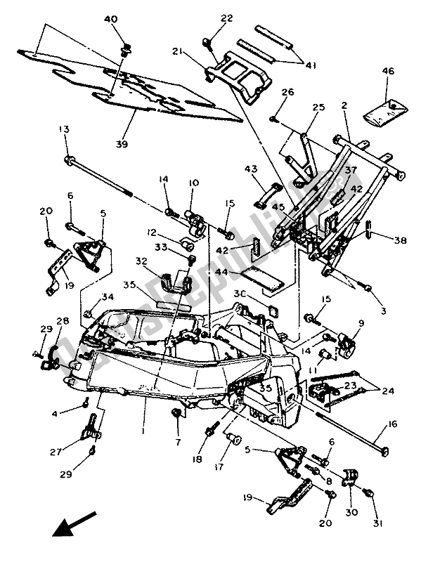 All parts for the Frame of the Yamaha FZ 750R 1989