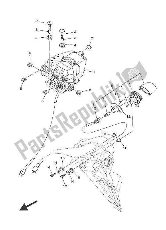 All parts for the Taillight of the Yamaha MT 03A 660 2016